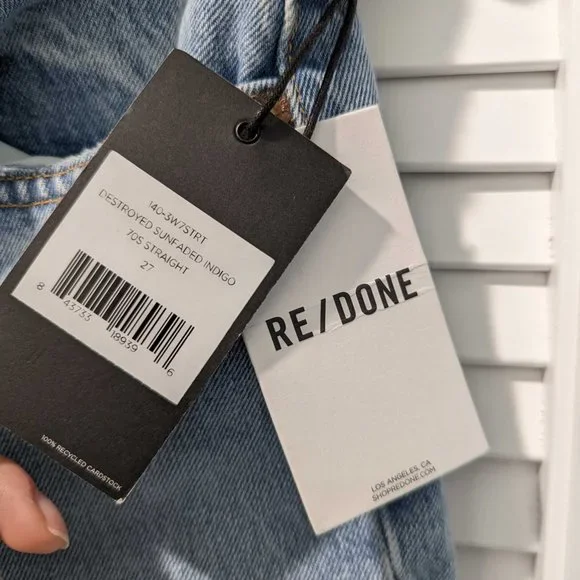 70s Straight Leg Jeans - Destroyed Sunfaded Indigo by Re/Done - Picture 5 of 6